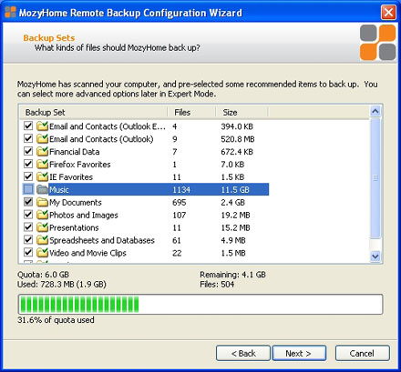 mozyhome connecting to backup service